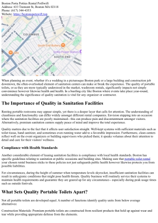 A Local Point Of View On Why Quality Matters When Leasing Sanitation Facilities.