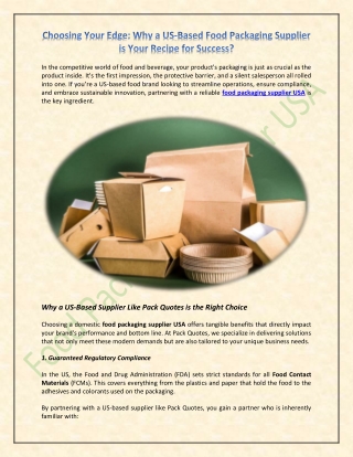 Choosing Your Edge - Why a US-Based Food Packaging Supplier is Your Recipe for Success