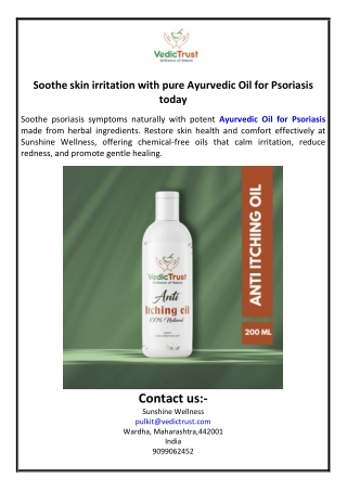 Soothe skin irritation with pure Ayurvedic Oil for Psoriasis today