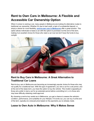 Rent to Own Cars in Melbourne_ A Flexible and Accessible Car Ownership Option