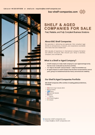 Aged Shelf Companies for Sale| BSC & Associates