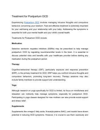 Treatment for Postpartum OCD