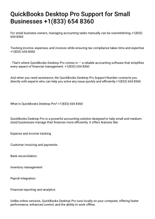 QuickBooks Desktop Pro Support for Small Businesses  1(833) 654 8360