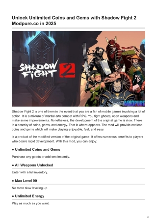 Unlock Unlimited Coins and Gems with Shadow Fight 2 Modpure.co in 2025