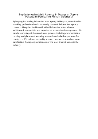 Top Indonesian Maid Agency in Malaysia