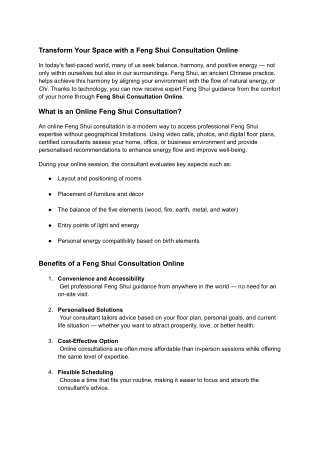 Transform Your Space with a Feng Shui Consultation Online