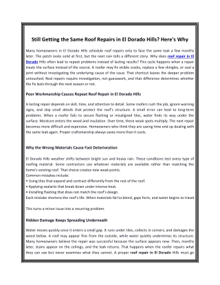 Lasting Roof Repairs in El Dorado Hills