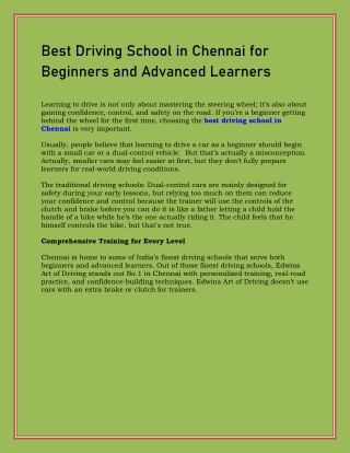 Best driving school in Chennai for beginners and advanced Learner's