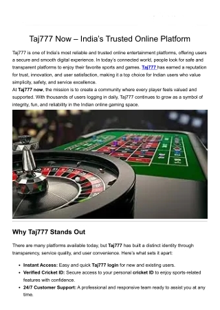Taj777 Now – India’s Trusted Online Platform