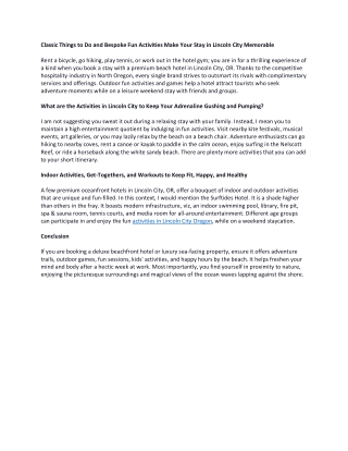 Classic Things to Do and Bespoke Fun Activities Make Your Stay in Lincoln City Memorable