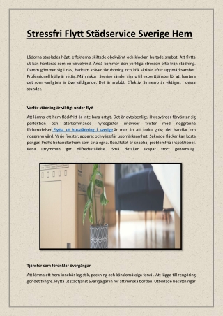 Stressfri Flytt Städservice Sverige Hem