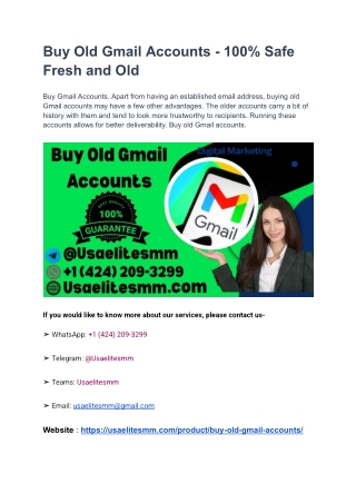 Buy Old Gmail Accounts - 100% Safe Fresh and Old