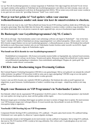 Wat zijn de regels voor loyaliteitsprogramma's bij casino’s in NL?