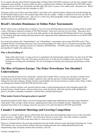 Brazil vs Canada WCOOP Bracelets 2025: Who’s Really on Top?