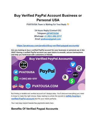 Buy Verified PayPal Account Business or Personal USA