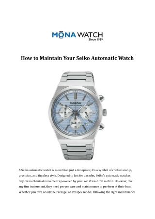 How to Maintain Your Seiko Automatic Watch