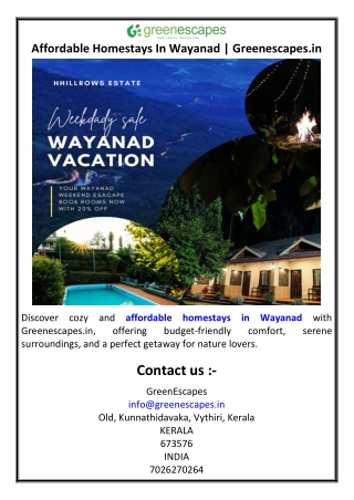 Affordable Homestays In Wayanad | Greenescapes.in