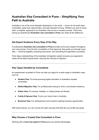 Australian Visa Consultant in Pune – Simplifying Your Path to Australia