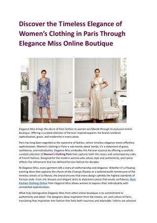 Discover the Timeless Elegance of Women’s Clothing in Paris Through Elegance Miss Online Boutique
