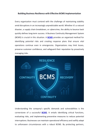 Building Business Resilience with Effective BCMS Implementation