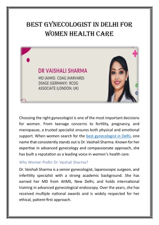 Best Gynecologist in Delhi for Women Health Care