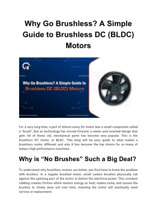 Why Go Brushless? A Simple Guide to Brushless DC (BLDC) Motors