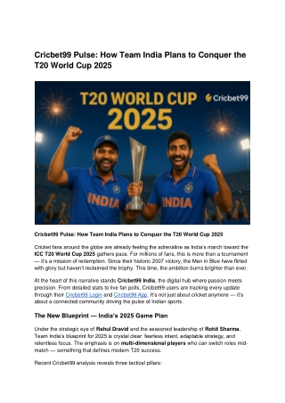 Cricbet99 Pulse_ How Team India Plans to Conquer the T20 World Cup 2025