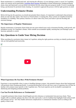 The Top Questions to Ask Before Hiring a Perimeter Drain Cleaner in Coquitlam