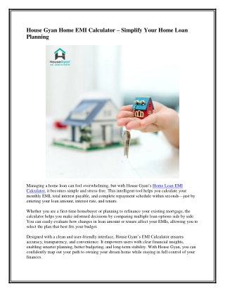 House Gyan Home EMI Calculator Simplify Your Home Loan Planning