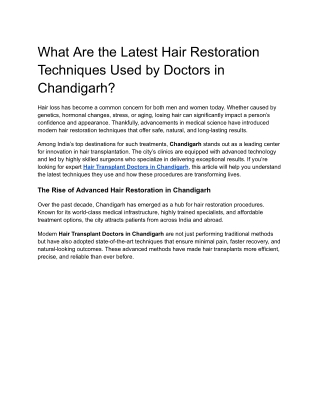 What Are the Latest Hair Restoration Techniques Used by Doctors in Chandigarh