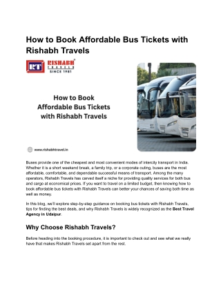 How to Book Affordable Bus Tickets with Rishabh Travels