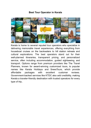 Best Tour Operator in Kerala