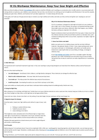 Hi Vis Workwear Maintenance Keep Your Gear Bright and Effective