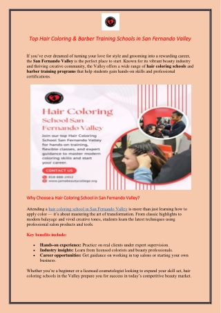 Top Hair Coloring & Barber Training Schools in San Fernando Valley