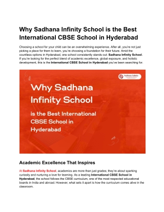 Best International CBSE School in Hyderabad