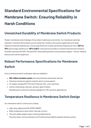 Standard Environmental Specifications for Membrane Switch- Ensuring Reliability in Harsh Conditions