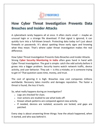 How Cyber Threat Investigation Prevents Data Breaches and Insider Attacks