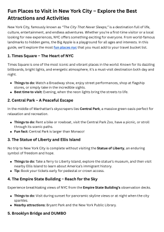 Fun Places to Visit in New York City – Explore the Best Attractions and Activities