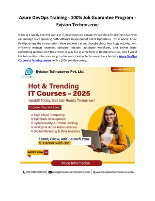 Azure DevOps Training - 100% Job Guarantee Program - Evision Technoserve
