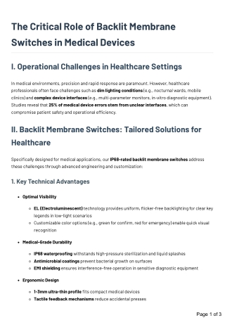 The Critical Role of Backlit Membrane Switches in Medical Devices