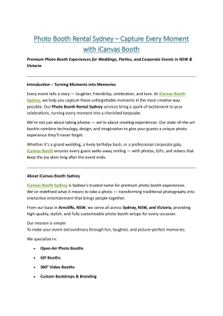 Photo Booth Rental Sydney – Capture Every Moment with iCanvas Booth