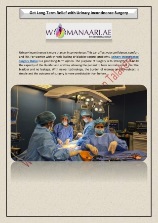 Get Long-Term Relief with Urinary Incontinence Surgery