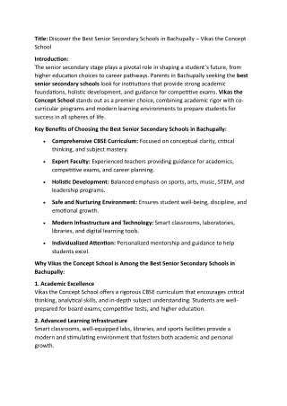 Best Senior Secondary Schools in Bachupally | Vikas the Concept School