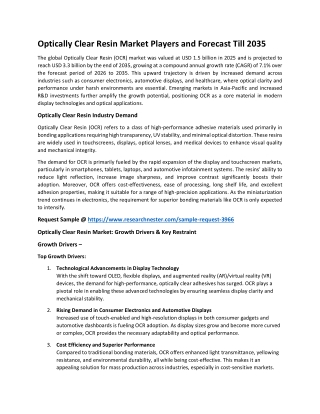 Optically Clear Resin Market Report: 2035 Insights