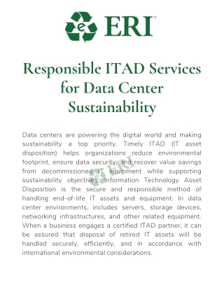 Responsible ITAD Services for Data Center Sustainability