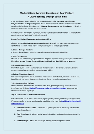 Madurai Rameshwaram Kanyakumari Tour Package