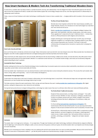 How Smart Hardware & Modern Tech Are Transforming Traditional Wooden Doors