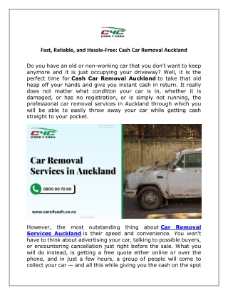Cash Car Removal Auckland