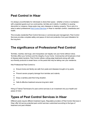 Pest Control in Hisar
