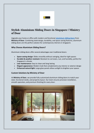 Stylish Aluminium Sliding Doors in Singapore  Ministry of Door